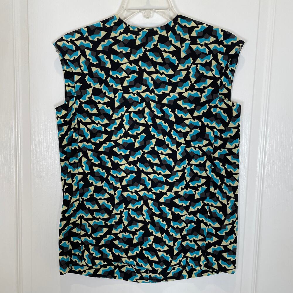 Marni Silk Blouse Geometric Print Sleeveless High Neck Blue Gray Black 36 XS 0